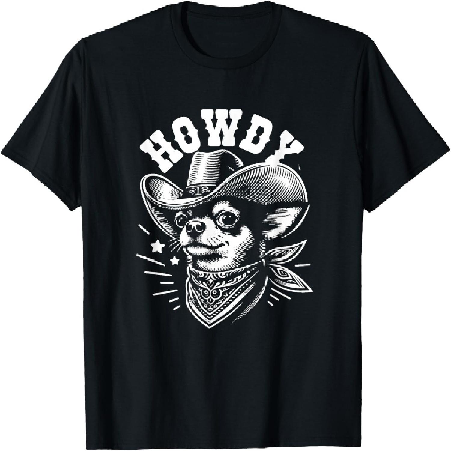 Howdy Meme Woofdy Dog Owner Chihuahua Texas Cowboy Dogs T-Shirt S