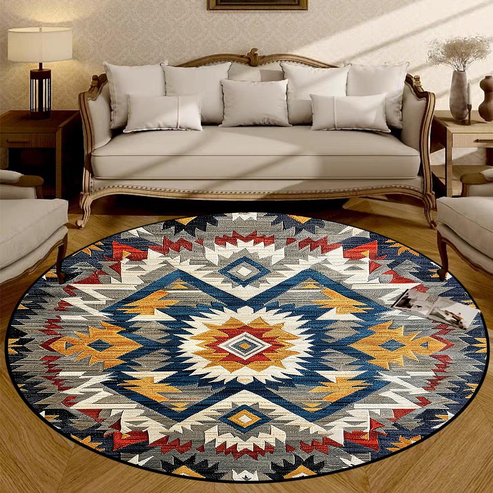 Bohemia Style Round Living Room Carpet Non-slip Bedroom Decoration Washable Rugs Office Chair Mat Bedroom Bedside Soft Carpets