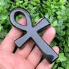 Ručně vyřezávaný 10cm Přírodní černý obsidiánový krystal Maska starověkého Egypta Klíč života Kříž Ankh Vyřezávaná ozdoba