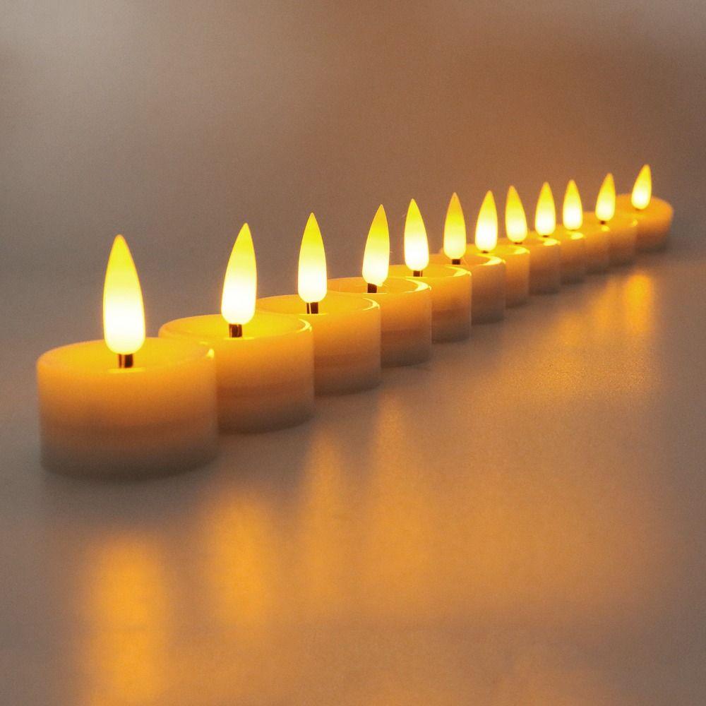 12 Pcs Battery Powered LED Candles Flickering Flameless Ambient Candle Lights Environmental Friendly Round LED Wedding Candles