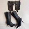Vintage Pointed Belt Buckle Western Cowboy Boot Women's Fashion Metal Chain Detachable Two Wear Tooling Women's Boots 35-39