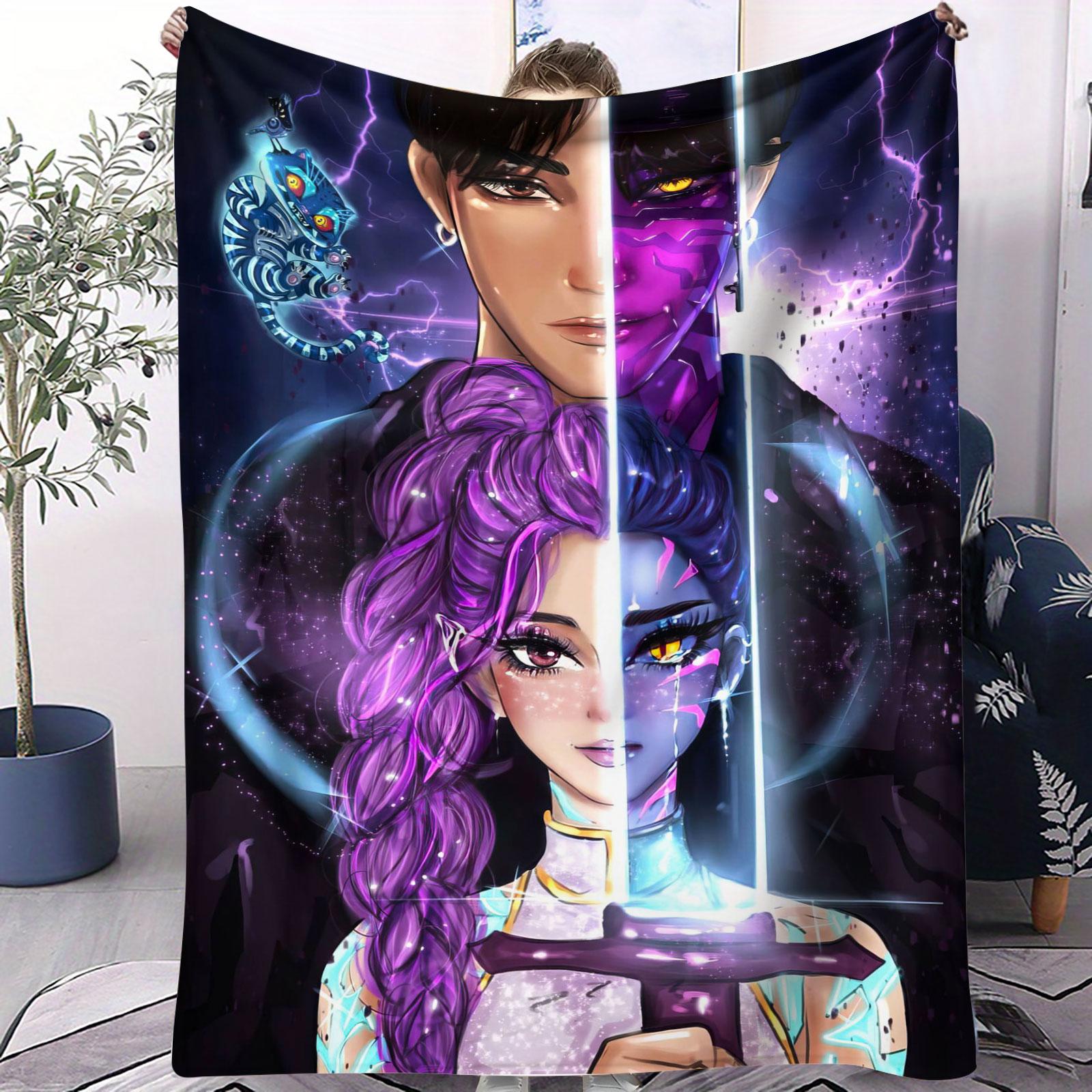 K-POP Demon Hunters Flannel Blanket Jinu & Rumi Couple Throw Blanket Soft Warm Sofa Bed Cover Travel Camping for Anime Fans Gift 70x100cm(28x40inch)