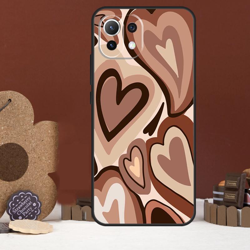 Brown Purple Hearts Swirl Pattern Case For Xiaomi 15 14 Ultra 13T 14T 15T 17 Pro Max POCO X7 Pro X5 X6 F5 F6 F7 F8 Ultra Cover