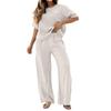 Women's Casual Loose Fit Embroidered Short Sleeve Top and Wide Leg Pants Two-Piece Set