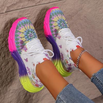 2024 Jesień Nowe Siateczkowe Oddychające Damskie Sneakersy Sznurowane Damskie Casualowe Sneakersy Okrągły Nosek Buty do Chodzenia Tenisówki dla Kobiet