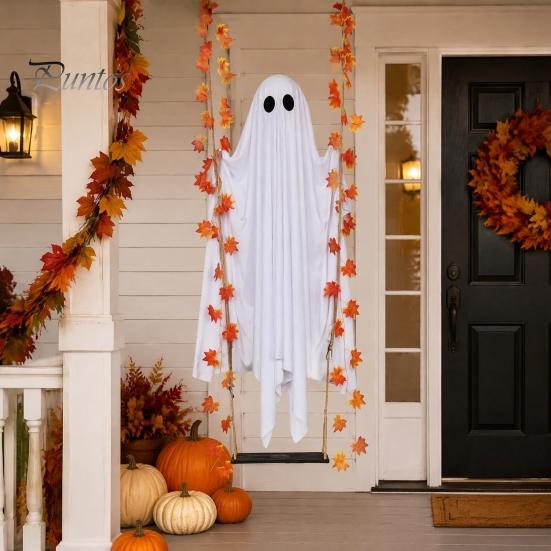 Halloween Hanging Ghost Decorations Swinging Decoration for Outdoor Garden Yard, Weighted Fabric Flying on A Creepy Atmosphere Props Swing with