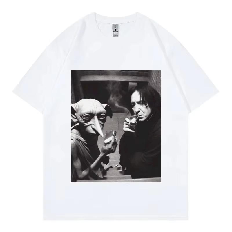 Funny Wizard Fairy with Swirling Smoke and Snape In The Same Frame Picture Tshirt Fashionable Retro Shortsleeved