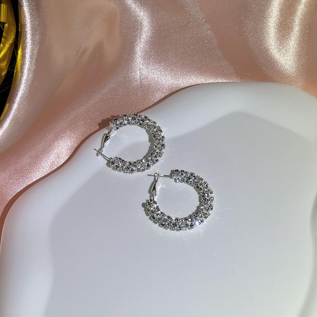 Exquisite Bling Round Chunky U Shape Hoop Earrings Geometric Hoops Fashion Temperament Jewelry