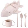 Toddler Dinnerware Set with Cartoon Tray and Cup, 5 Piece Baby Feeding Set with Spoon Fork and Chopsticks for Family Dining