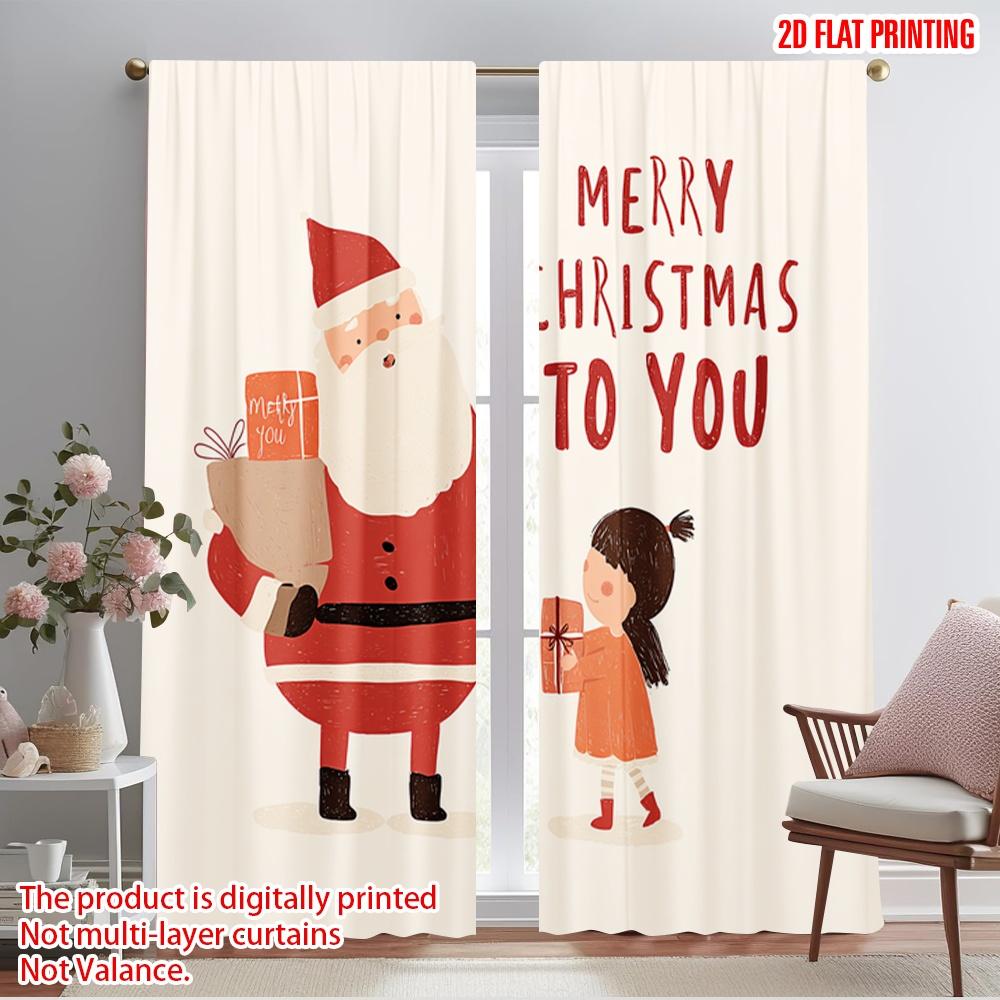 

2pcs,2D plane printing Curtain Popular Santa Claus_ Gift Polyester Fabric (without rod) All Seasons for Living Room, Home 52.50×116.00 CM 2pcs