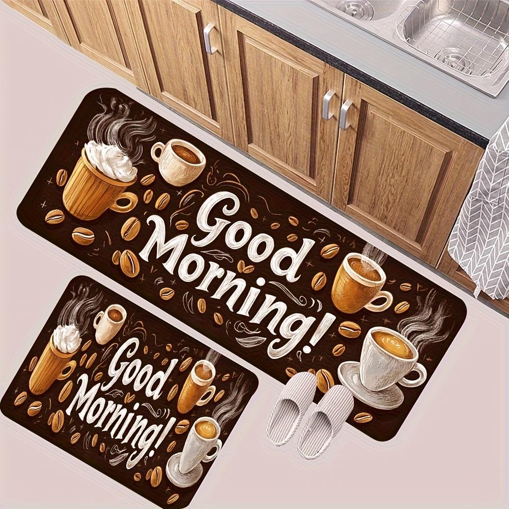 1Pcs Good Morning Vitality Print Waterproof Non-Slip Thick Cushioned Kitchen Mat Heavy Duty Comfort Standing Mat for Kitchen Bathroom