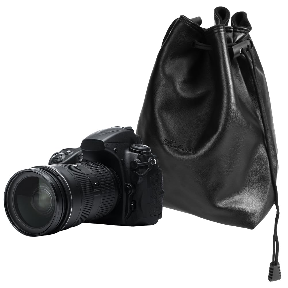 Drawstring Camera Lens Case, Gadget Pouch for Photography, Carrying, and Scratch Protection with Inner Pocket (Medium Size)