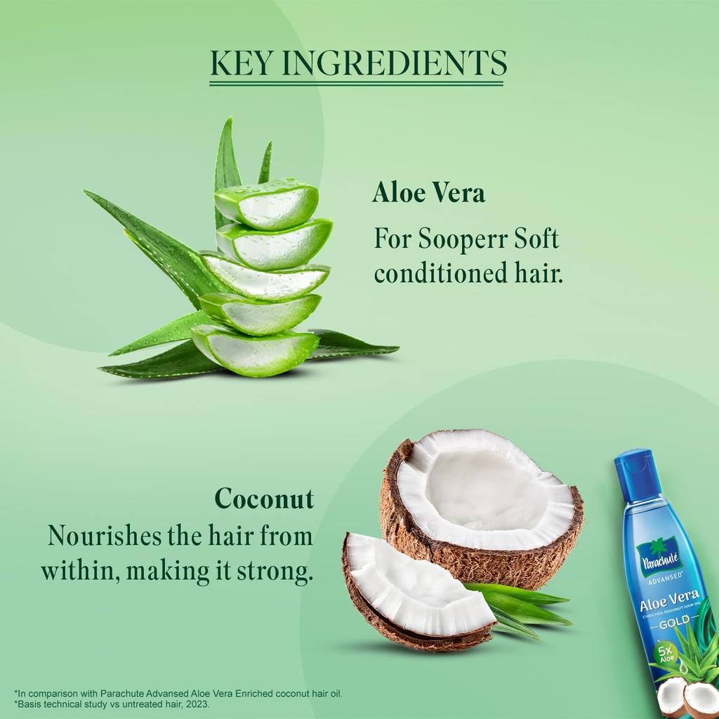 PARACHUTE Aloe Vera Coconut Hair Oil Gold 400ml For Soft Smooth Hair 5X Aloe Enriched Lightweight Frizz-Free Daily Use