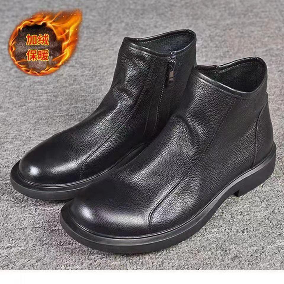 Leather Martin boots men's boots autumn and winter velvet cowhide casual boots breathable high-top wear-resistant soft leather Chelsea boots British
