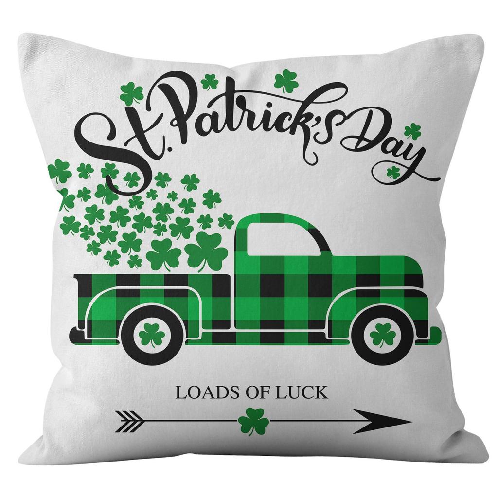 Home Cushion Cover St. Patrick's Day Pillowcase Four-leaf Clover Plaid Sofa Cushion Cover