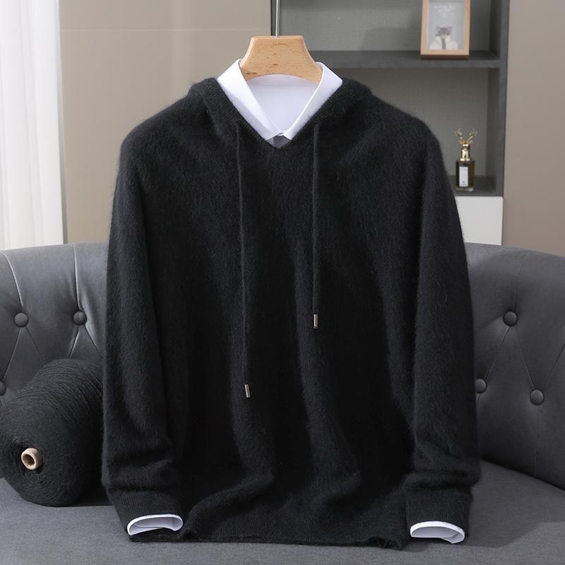 Autumn Winter Men's Clothing Mink Cashmere Knitted Sweater Casual and Loose Large-Sized Hooded Pullover