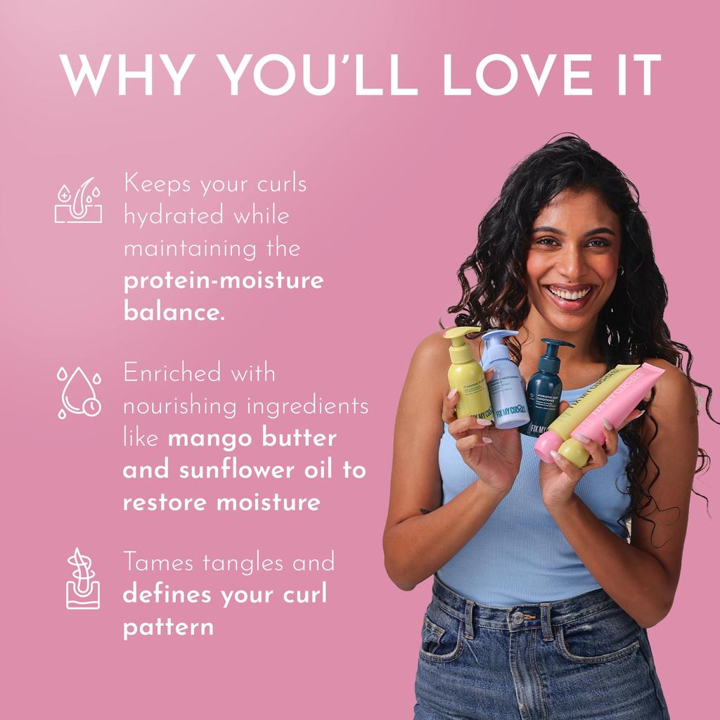 Fix My Curls Kit per Ricci | Shampoo, Balsamo, Crema per Ricci & Gel (Confezione da 5) | Per Capelli Ricci, Mossi, Secchi e Crespi | Senza Solfati e Siliconi | 50g cad.