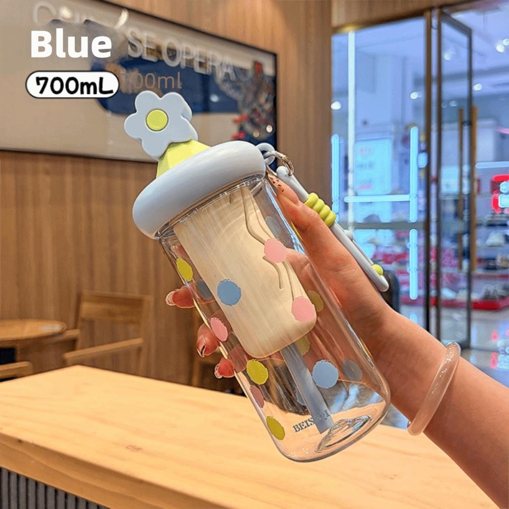 Cute 700ml Flower Tea Glasses Large Capacity Leak Proof Water Bottle with Straw Straw Cup for Girls