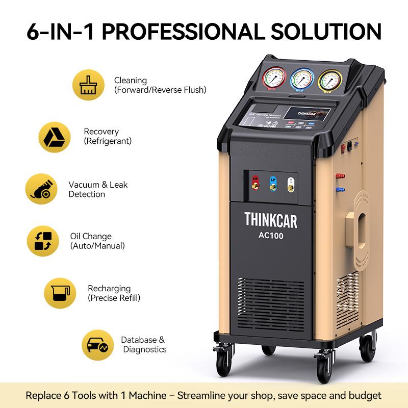 THINKCAR AC100 Lite Dual-Refrigerant A/C Service Station R134a R1234yf Recovery Recycling Recharging Vacuum Machine for Car