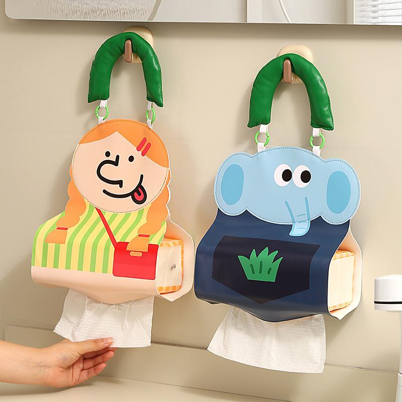 Cute Cartoon Monkey Car Tissue Holder PU Leather Hanging Tissue Box for Girls Auto Napkin Organizer