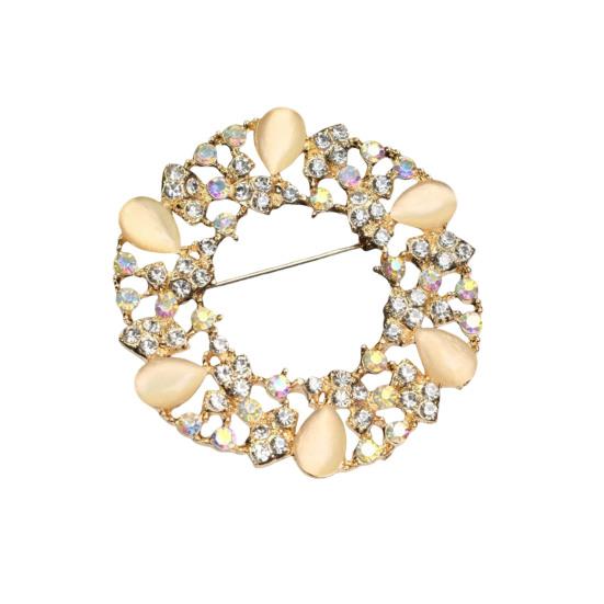 Brosche Retro-Stil Rundes Florales Design Reversnadel mit gefälschtem Opal eingelegt Pullover Kragen Hüte Taschen Mäntel Schals Abzeichen Outfit-Accessoire