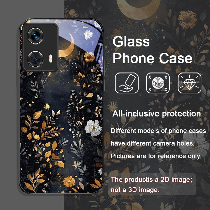 Ästhetisches Sonnenblumen- und Mondmuster Gehärtetes Glas Handyhülle für Motorola Moto Edge 50 Fusion 40 Neo 30 Pro G85 G84 G54 Abdeckung