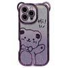 For iPhone 16 Pro Case Cute Bear Electroplating TPU Phone Cover with Gradient Glitter Paper