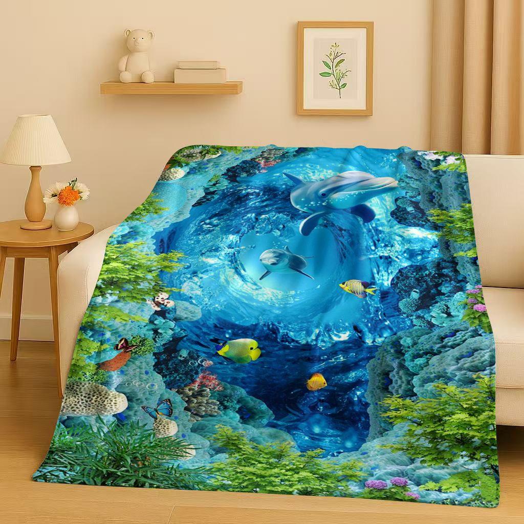 3D Illusion Underwater World Breaking Wall Art Flannel Blanket,Ultra Soft Warm Plush Throw for Home Bedroom Bed Sofa Cover Gift
