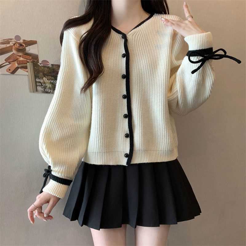 Women's Knitted Sweater Cardigan Spring and Autumn Fashion Chinese Style Lace Up Fashion
