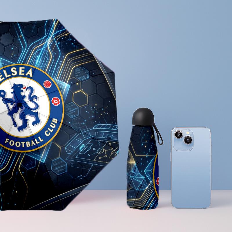 Chelsea FC Pattern Printed Mini 5 Folds 8 Ribs Compact Umbrella Windproof Waterproof Lightweight Portable Folding