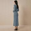 Striped Knee-length Long Dress, Long-sleeved Round-neck Thickened Knitted Dress, Slimming Long Dress