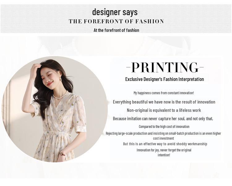 Gentle Floral Print V-Neck Summer Dress for Women - Elegant French Tea Break Style