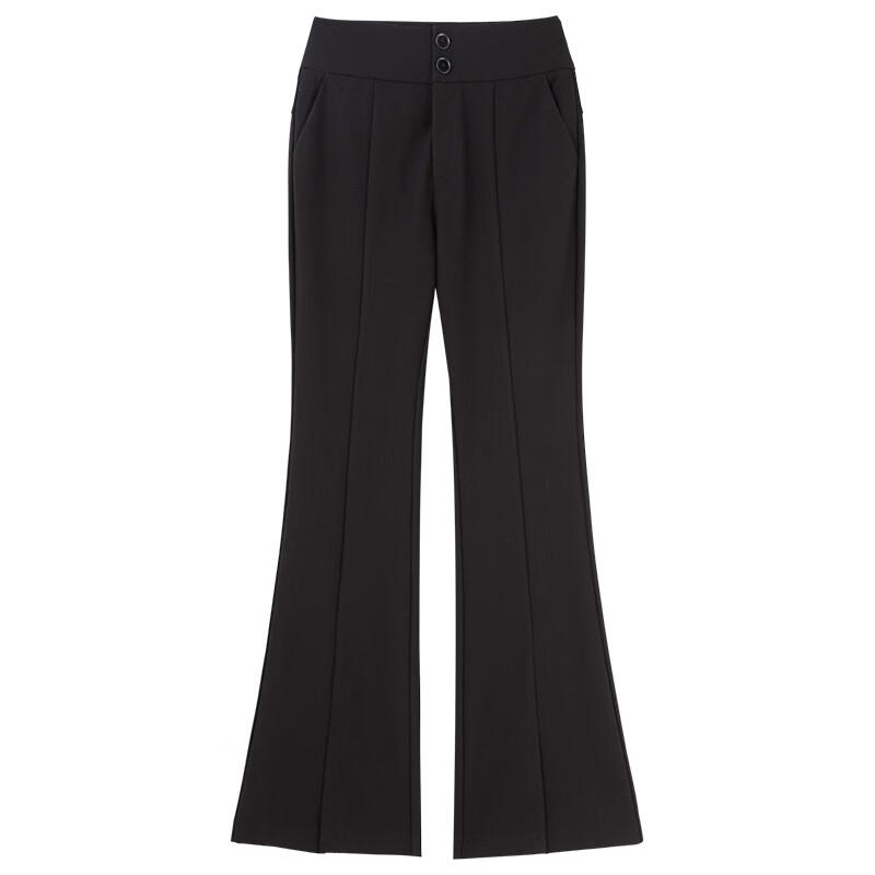 Qiusyiren Women's High-Waist Black Flare Casual Pants