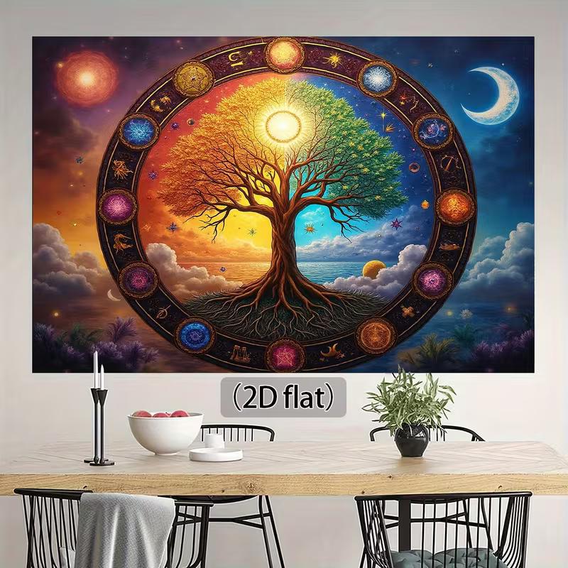2D Astrology Tree Backdrop, Celestial Wheel Background for Mystical & Wiccan Events