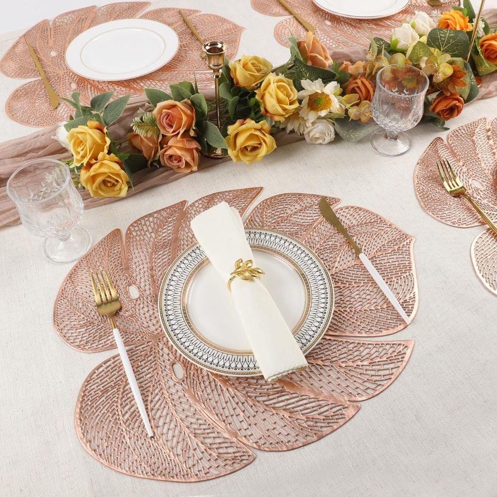 

3pcs Anti Slip Table Mat Hollow Coaster Cup Pad Leaf Shape Placemat Household серебряный