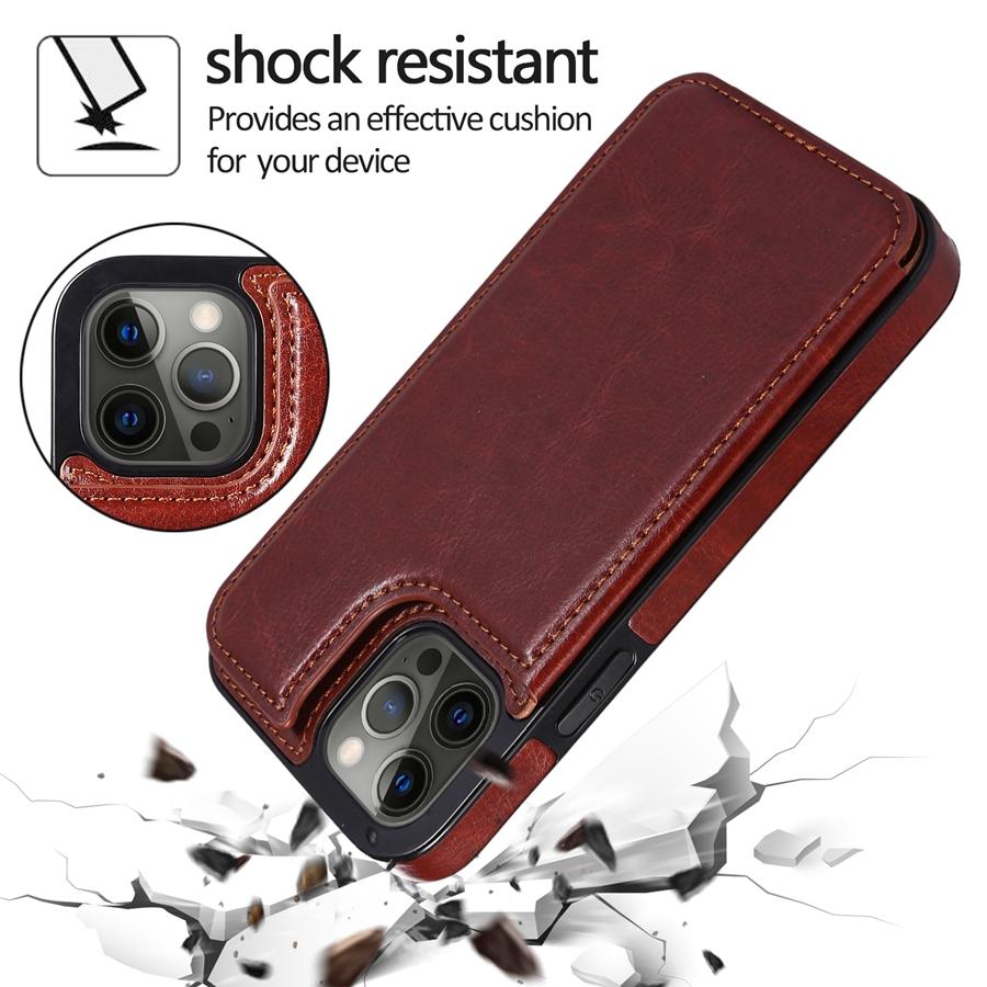 Wallet Double Button Stand Leather Case For Iphone 14 Pro Max 13 Pro 12 11 Se 2022 X Xr Xs Max 8 7 6 6s Plus 5 5s With Card Slot