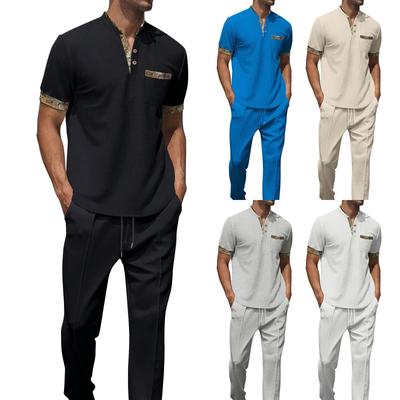 Costum Bărbați Primăvară Imprimat Buzunar Mânecă Scurtă Top Pantaloni Costum Bărbați Costum Sport Casual