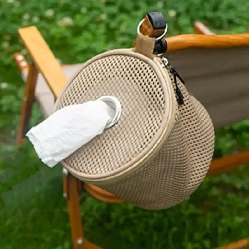 1pc Outdoor Camping Tissue Box Roll Storage Bag with Hook, Portable Tissue Holder, Tent Hanging Napkin Rack, Camping Supplies