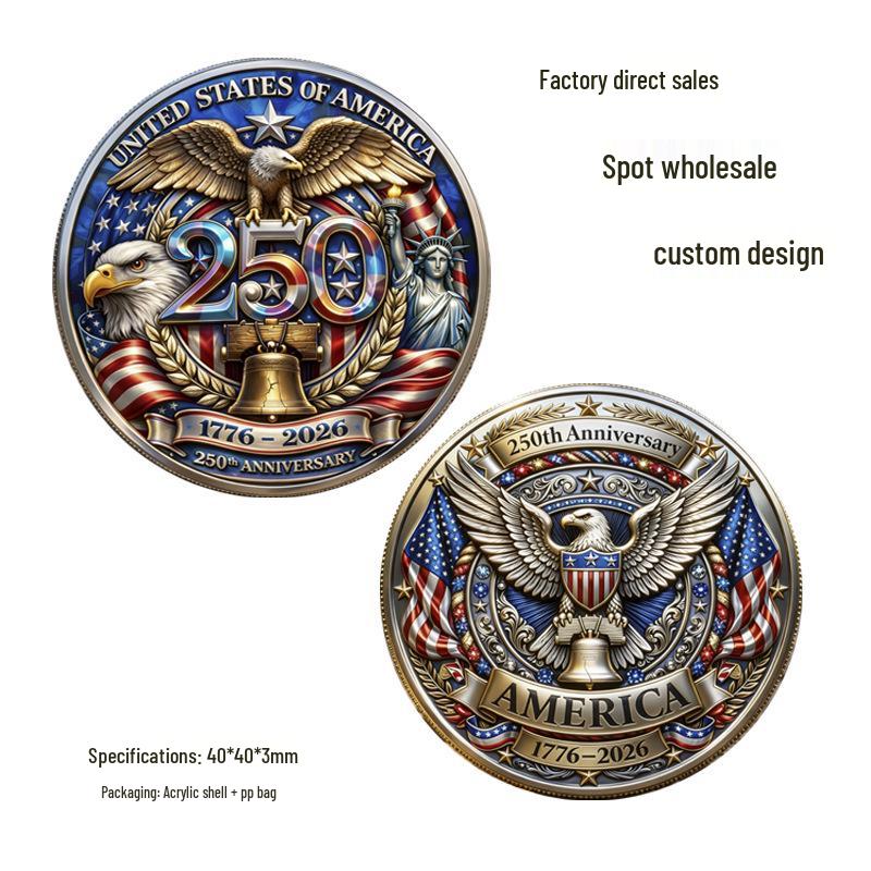 US 250th Anniversary Commemorative Coin: Bald Eagle, Liberty Bell & Statue of Liberty Challenge Medal 40x40x3mm