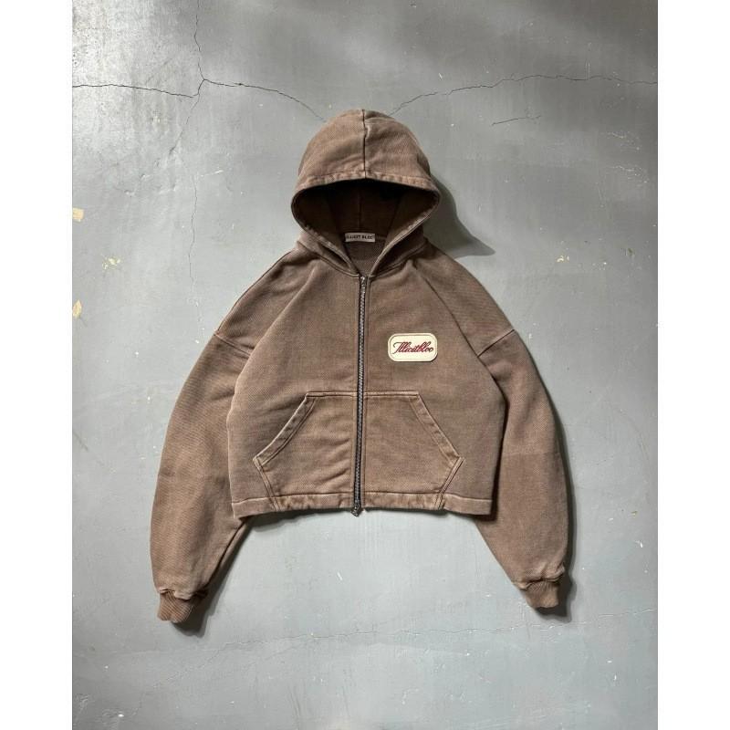 Unisex Retro Streetwear Hooded Zip-Up Sweatshirt With Letter Print Loose Fit Long Sleeve
