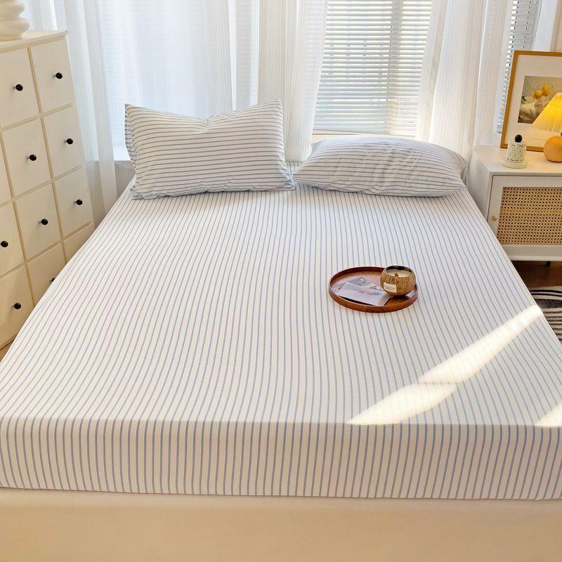 Japanese Style Washed Cotton Striped Bed Sheet Three Piece Set, Full Coverage, Non Slip Single Piece, Simmons Mattress, Dust