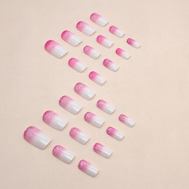 Rose Red Flash, Gradual Change, Medium and Long Square, European and American Autumn Elegant White Fake Nail, Finished Nail Art Can Be Mixed Batch