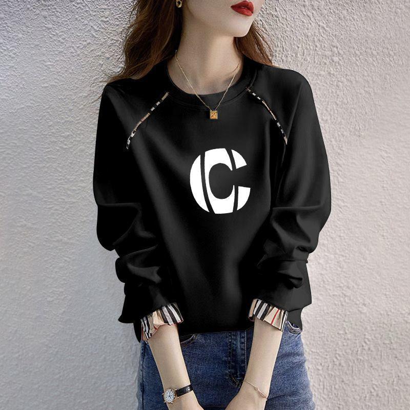 Women's Plus Velvet Loose Pullover - 2025 Spring/Autumn Korean Style, Long Sleeve Round Neck, Fake Two-Piece, Hoodless Top.