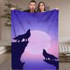 1pc Wolf and Moon Digital Printed Design Blanket - All-Season Soft Flannel Throw with Cozy Polyester Fabric, Contemporary Geomet