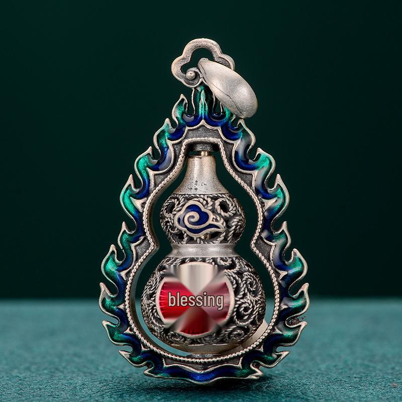 Retro Ethnic Style Women's Sterling Silver 999 Fu Character Enamel Filigree Pendant Necklace