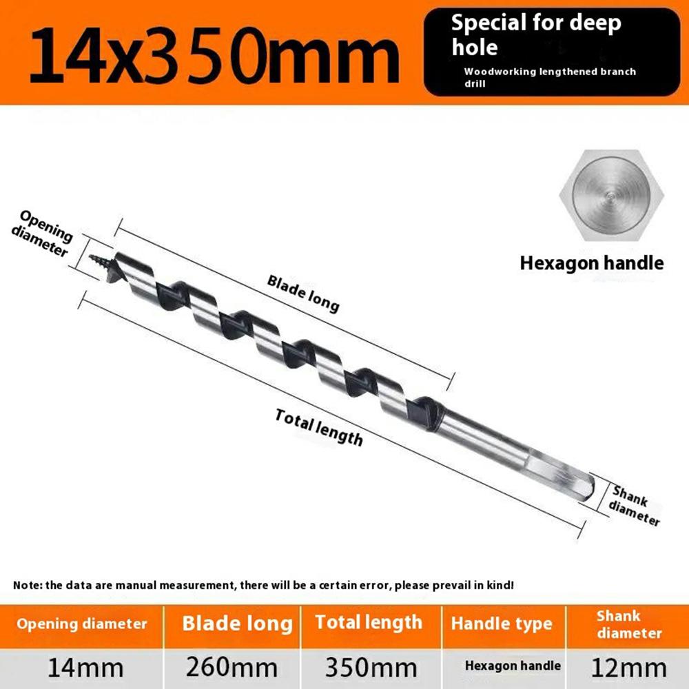 14x350mm Deep Hole Extended Auger Drill Bit Woodworking Hex Shank Bit for Electric Drill/Bench Drill