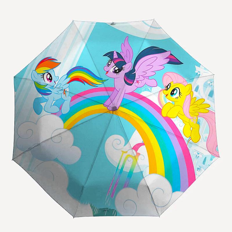 1pc My Little Pony Automatic Opening Closing Umbrella Portable Tri-Fold Design with 8-Bone Iron Frame, Outdoor, Ideal Gift for Fans, Travelers, Everyd
