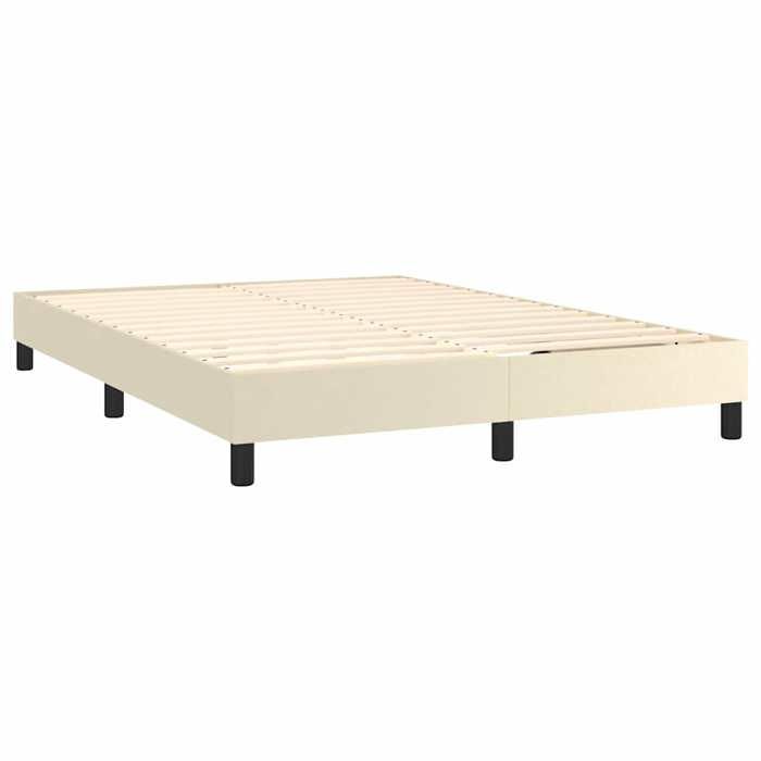 Sommier avec matelas - MAISON EXCLUSIVE - 140x200 cm - Similicuir crème - Ressorts ensachés - Tête de lit réglable