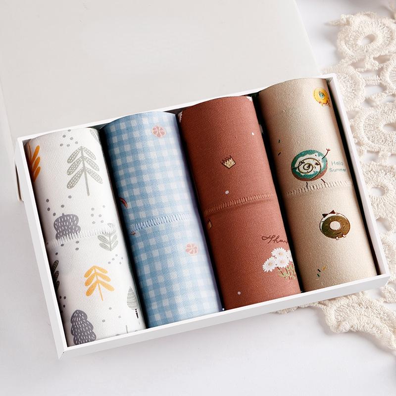 

4 шт. хлопкового нижнего белья с высокой талией, дышащего и напечатанного, в коробке с поясом и треугольными трусиками, приподнимающими бедра XXL