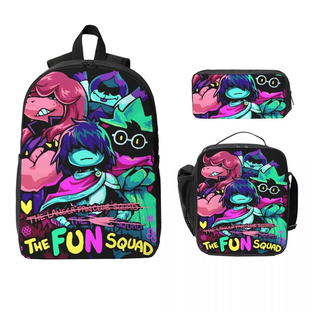 3Pcs Deltarune Video Game Backpack Set for Girls Boys Pen Bags Bookbag Sets with Lunch Box For School Students Knapsack